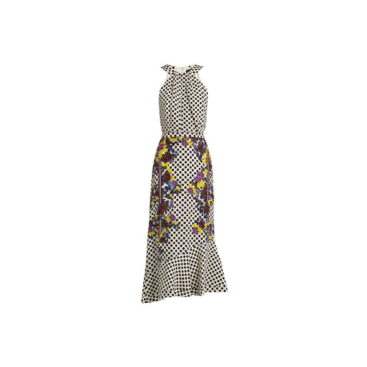 Saloni Ruby polka-dot and floral print silk dress