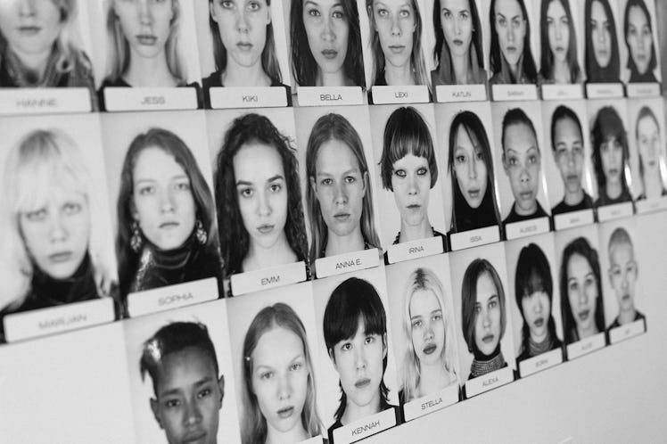 The rows of face close-up shots of models in the lineup at the Alexander Wang Fall 2017 show