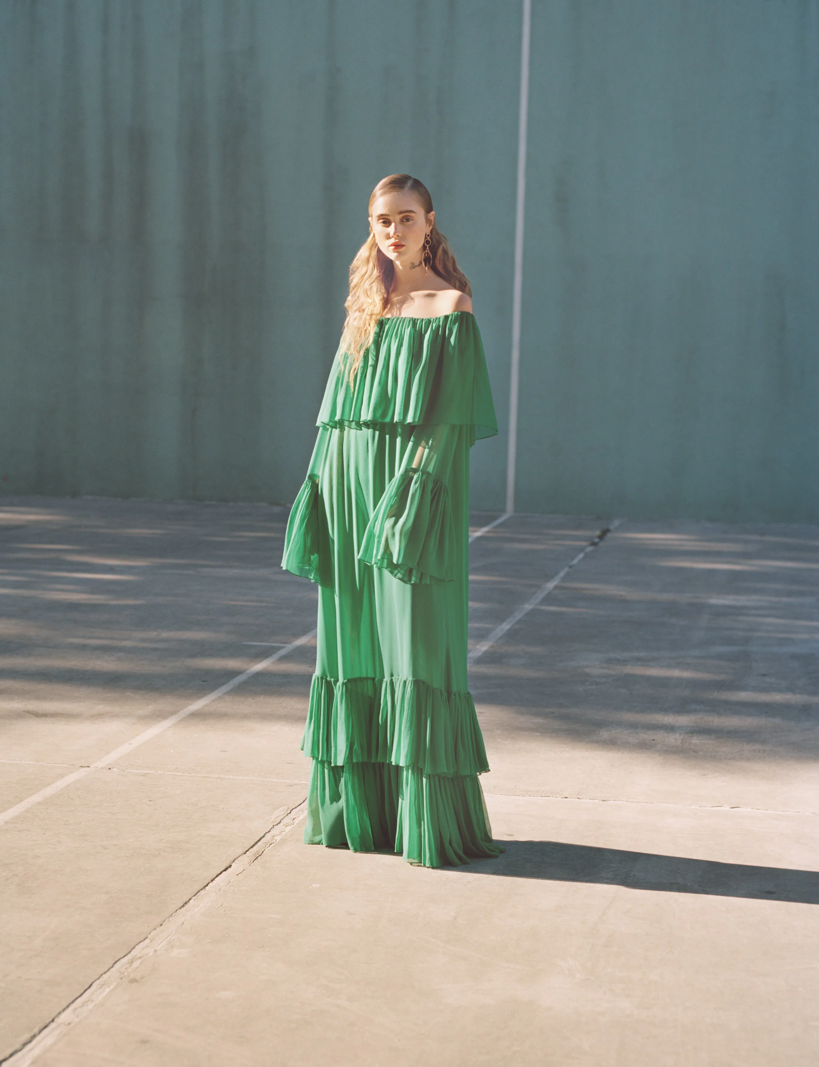 bonnie young green dress BONNIE Off Shoulder Tulip Mini Dress with Corsetry Detail in Emerald G main image 1