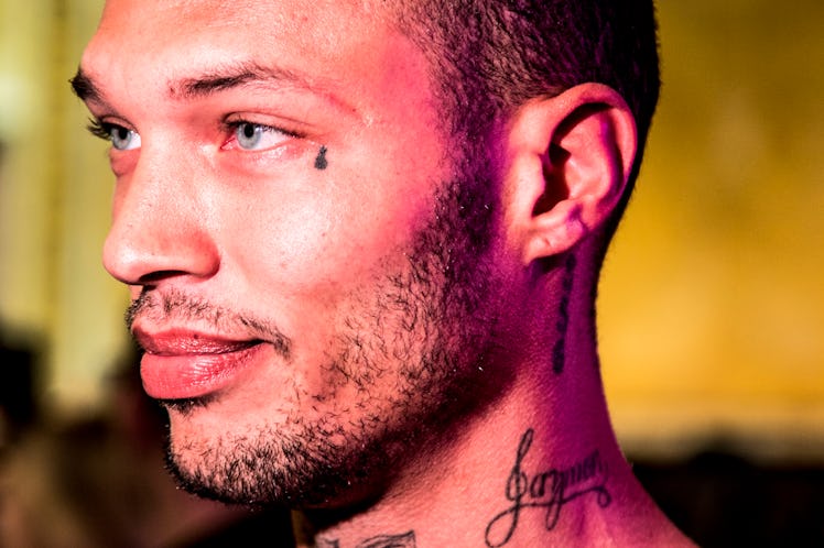 Jeremy Meeks, the “Hot Felon” model, backstage before the Philipp Plein Fall 2017 show