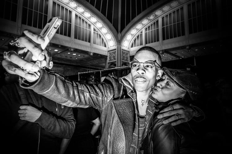 Guests taking a selfie backstage at Philipp Plein’s first-ever New York City show