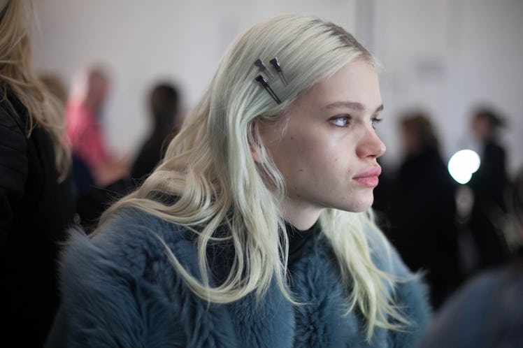 Daphne Groeneveld in hair and makeup backstage at the Zadig & Voltaire Fall 2017 show 