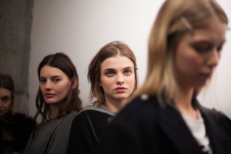 Models lining up backstage at the Zadig & Voltaire Fall 2017 show 