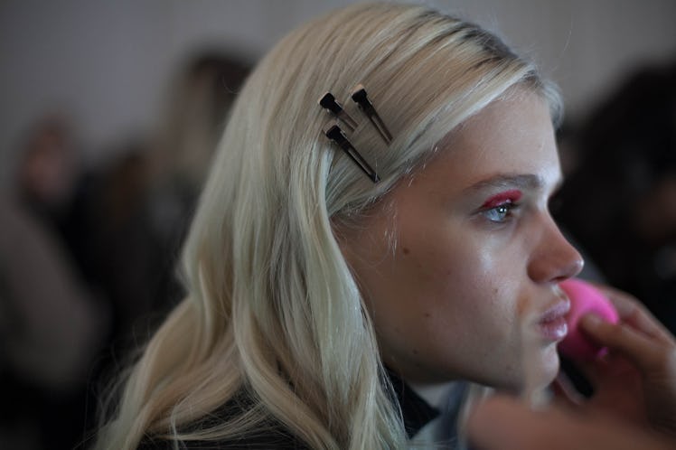  Daphne Groeneveld getting her makeup done backstage at the Zadig & Voltaire show 