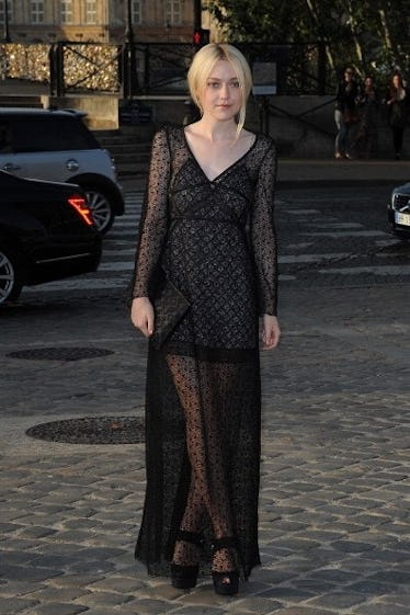 Dakota Fanning in sheer dress. 