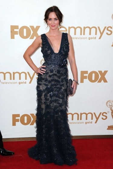 Emily Blunt in black gown at Emmys. 
