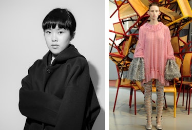 A two-part collage with Anais Jourden Mak and a model wearing a pink dress by Jourden