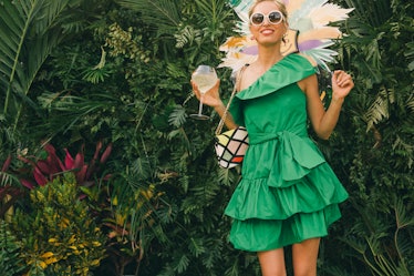 Karolina Kurkova wearing a green frilled dress at Veuve Clicquot’s Third Annual Carnaval party in Mi...
