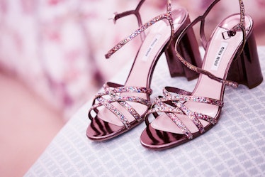 Pink rhinestone embellished Miu Miu sandals