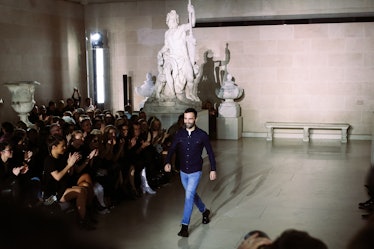 Nicolas Ghesquière walking the runway after Louis Vuitton’s Fall 2017 show.