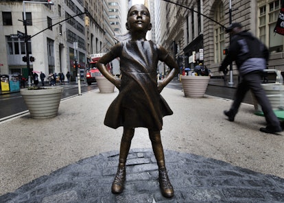 Sculpture of Little Girl Installed in Lower Manhattan, New York, USA - 07 Mar 2017