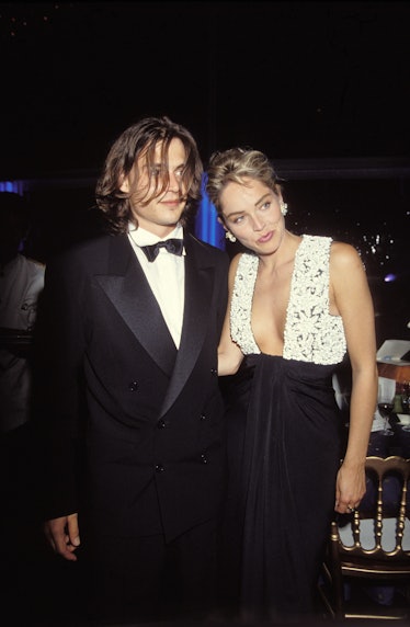 Sharon Stone and Johnny Depp in a low-cut dress at the Cannes Film Festival