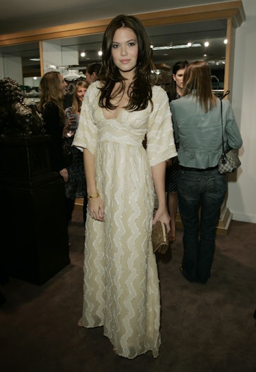 Mandy Moore in a beige dress during an event in 2005.