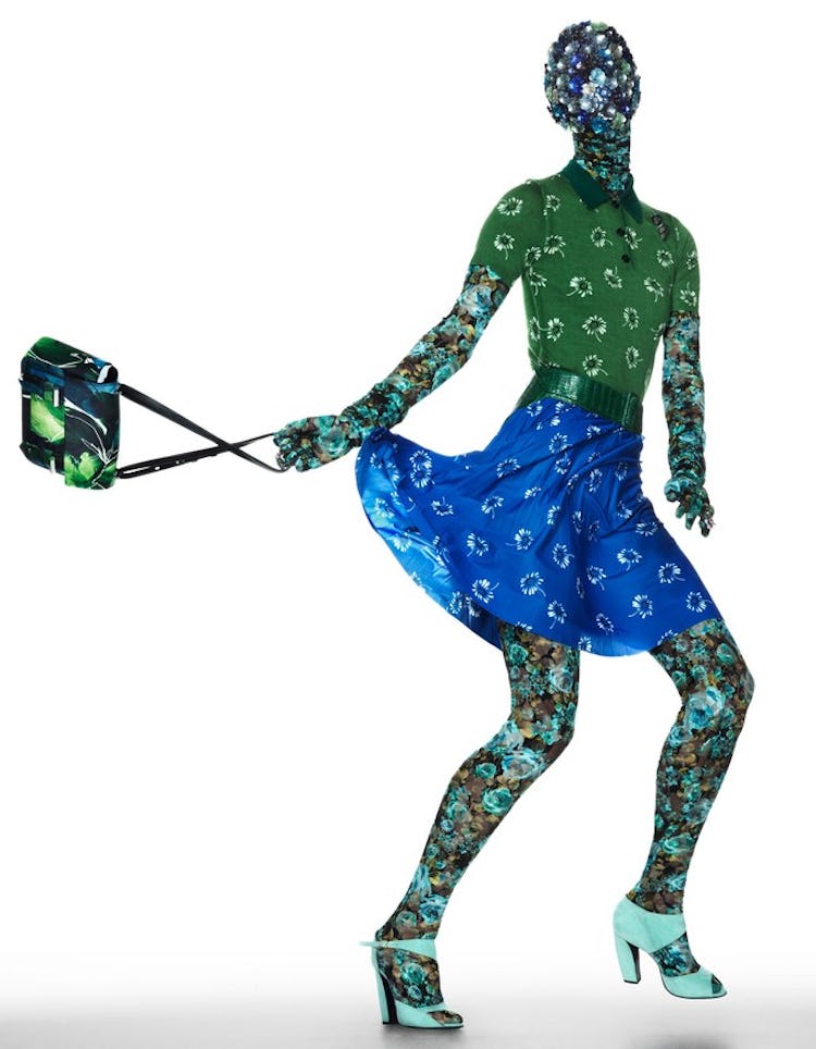 Illustration of a green mannequin dancing