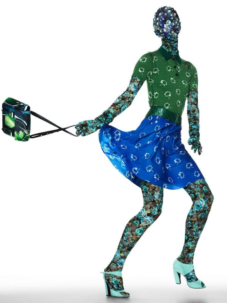 Illustration of a green mannequin dancing
