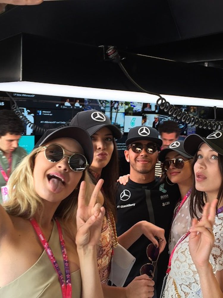 Gigi Hadid, Kendall Jenner, Lewis Hamilton, Hailey Baldwin, and Bella Hadid at the Monaco Grand Prix