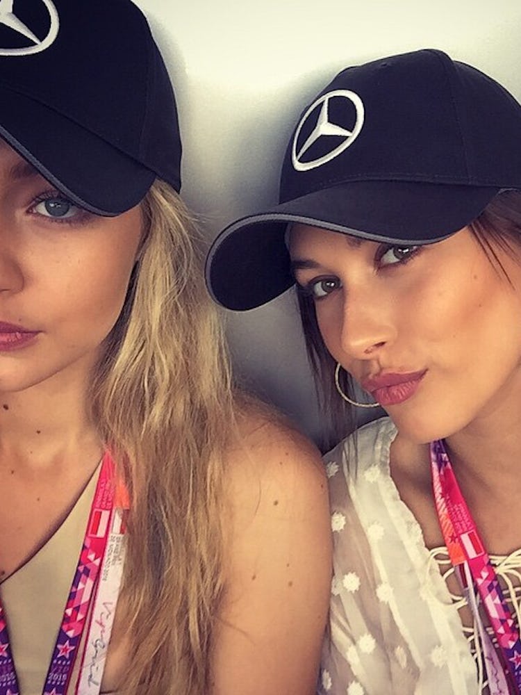 Gigi Hadid and Hailey Bieber selfie at the 2015 Monaco F1 Grand Prix 