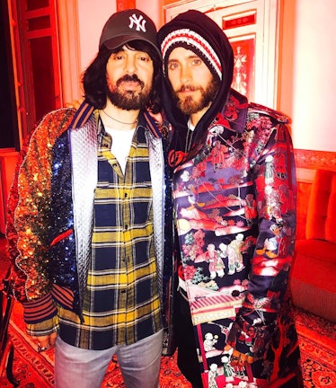 Jared Leto with Hari Nef posing in Gucci outfits 