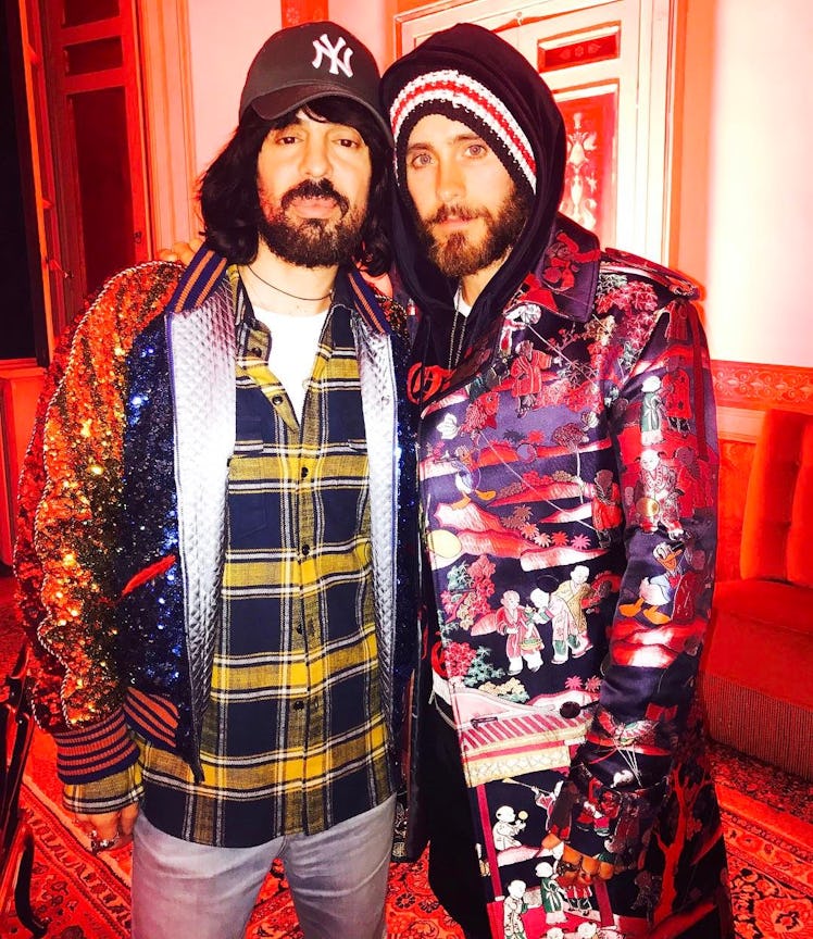 Jared Leto with Hari Nef posing in Gucci outfits 