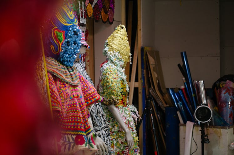 Mannequins dressed in Raúl de Nieves' bead-covered creations