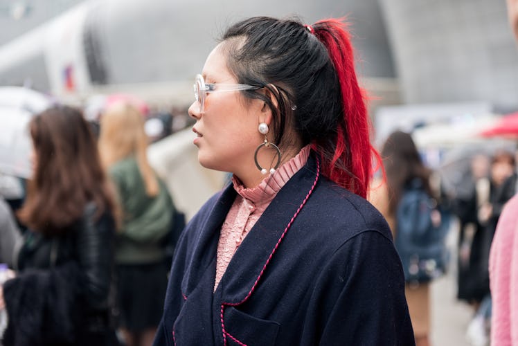 South Korea’s street style star wearing earrings with punk deatils