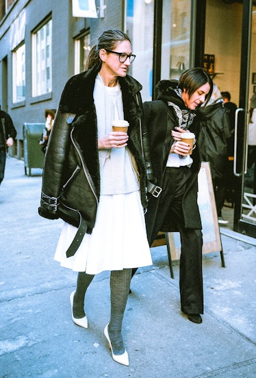 Jenna Lyons(L) is seen outside the Tim Coppens show