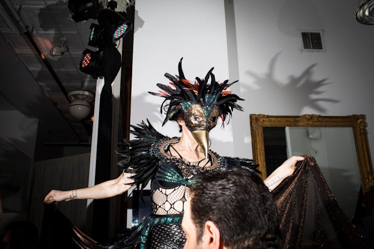 A masked guest at the 2017 Tribeca Ball at the New York Academy of Art