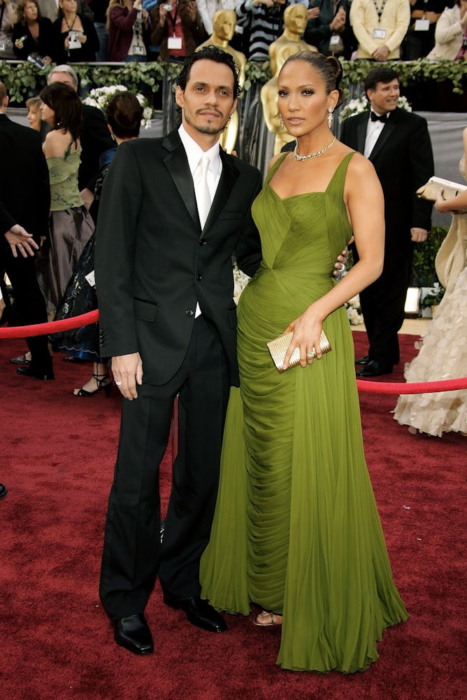 Jennifer Lopez wearing a green vintage dress at the 78th Annual Academy Awards red carpet