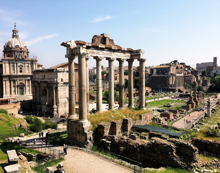 A building and ruins as a part of an archaeological site in Rome