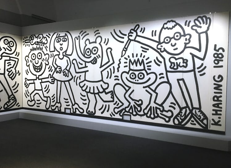 A black and white Keith Haring installation at the Palazzo Reale in Milan