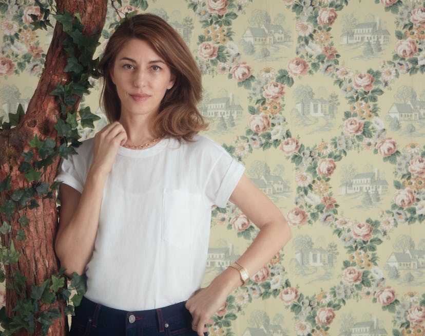 Sofia Coppola in a white t-shirt.