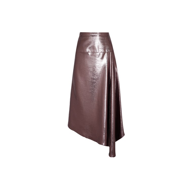 Roland Mouret Piper asymmetric draped lame midi skirt