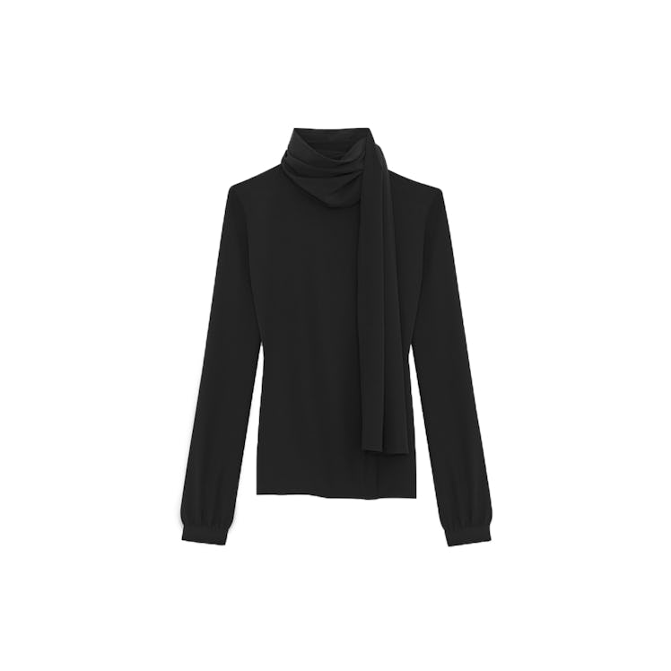 Saint Laurent Scarf blouse in black silk crepe
