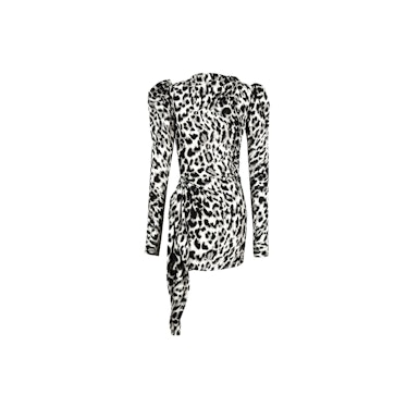 Saint Laurent black and grey leopard print stand-up collar mini dress