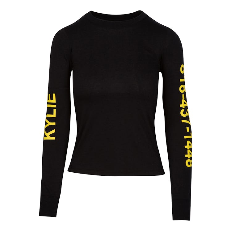 Call Me Long Sleeve Baby Tee Kylie in black and yellow by Kendall and Kylie
