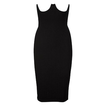 Latex & Knit Rib Layered Dress in black by Kendall and Kylie