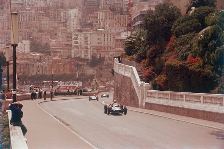 Racing cars on the road track at the Monaco Grand Prix, Monte Carlo.