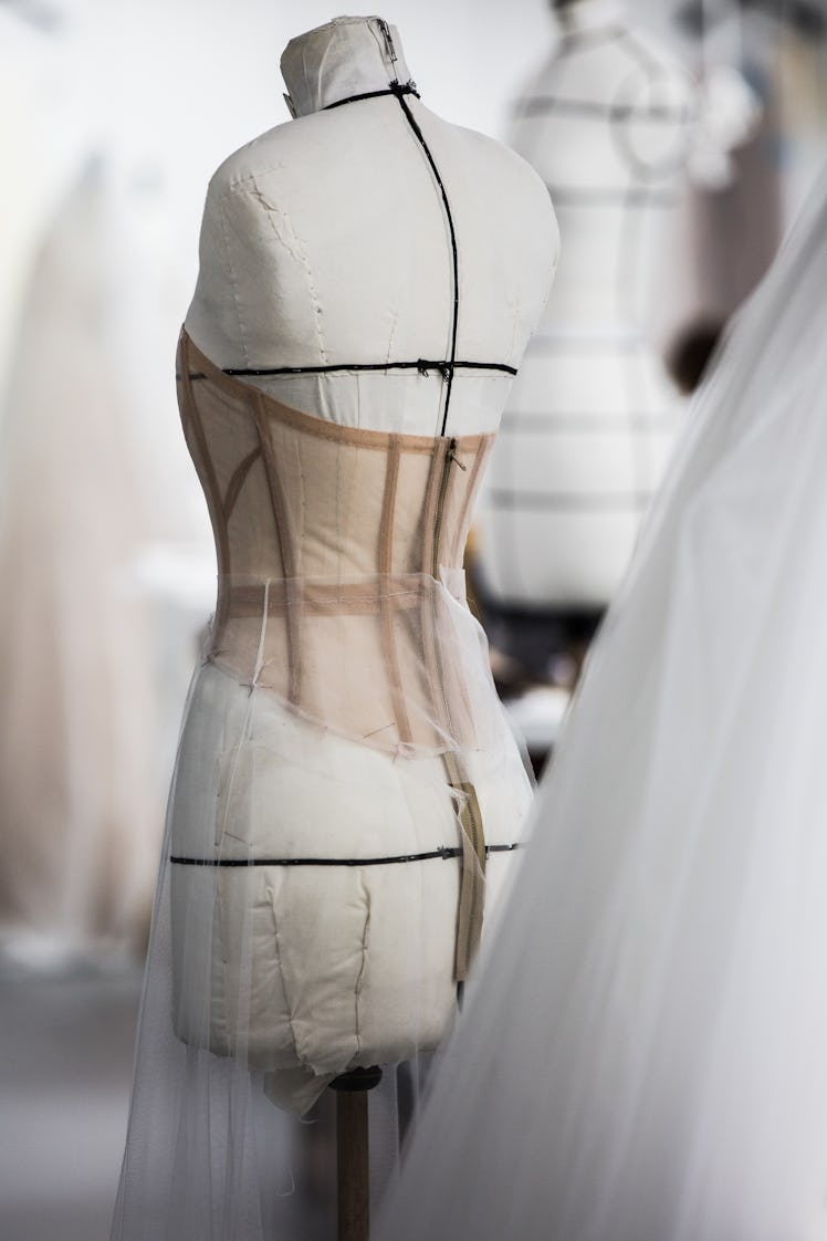 A mannequin with Elle Fanning’s Cannes gown in the beginning of its production