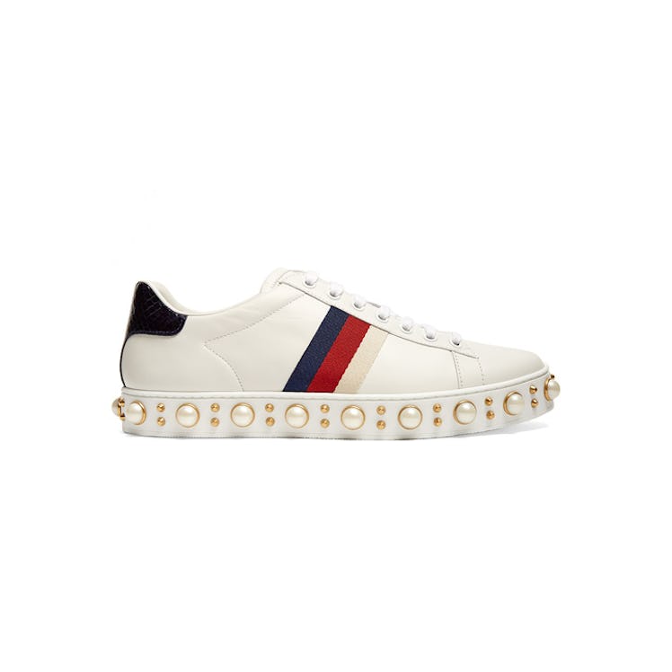 Gucci, New Ace Faux-Pearl Embellished Leather Trainers for the perfect summer outfit
