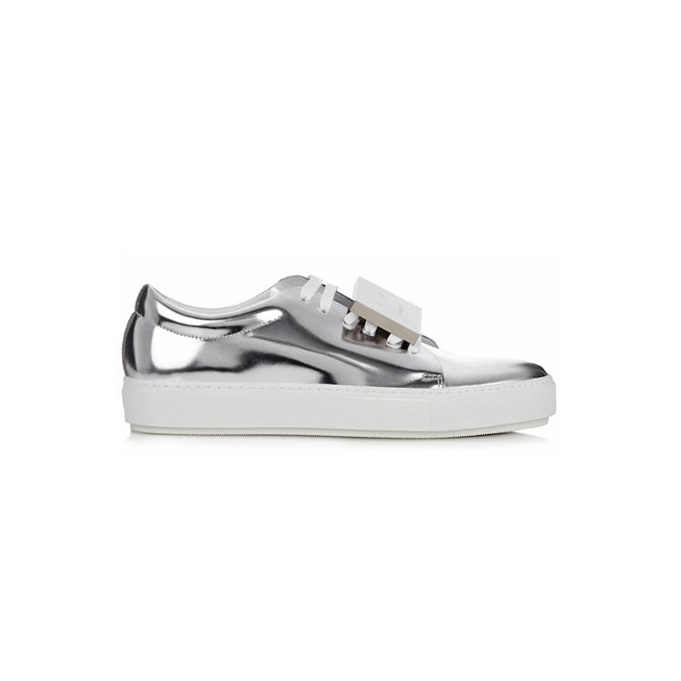 Acne Studios, Adriana Leather Trainers silver sneakers for the perfect summer outfit