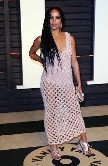 Zoe Kravitz in a pink mesh dress