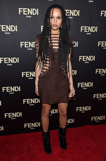 Zoe Kravitz in a brown dress and dreadlocks at a Fendi Party 