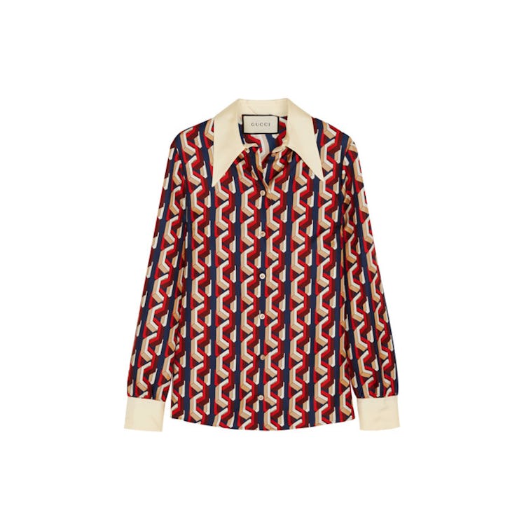 A red-beige geometric patterned Gucci Printed Silk-Twill Shirt