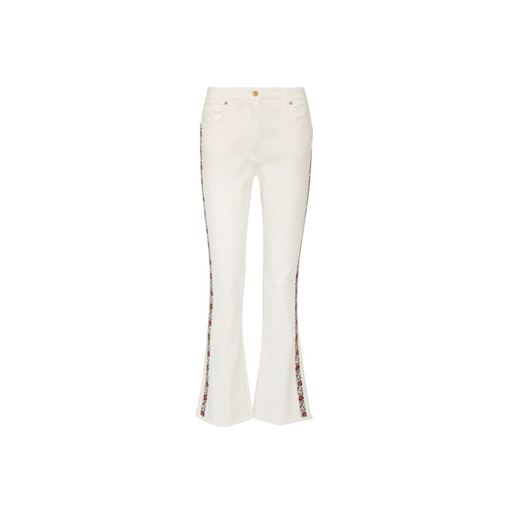 White Etro Embroidered high-rise boot cut jeans