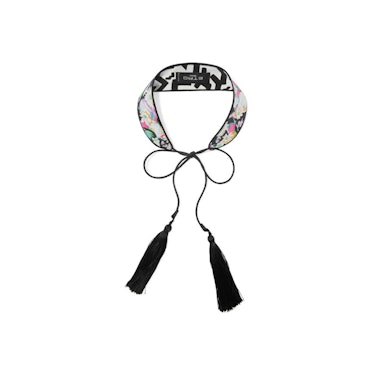 A black floral Etro Tasseled Silk Choker