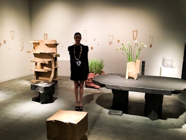 Gallerist Jeanne Greenberg Rohatyn in her booth at the Design Miami/Basel fair