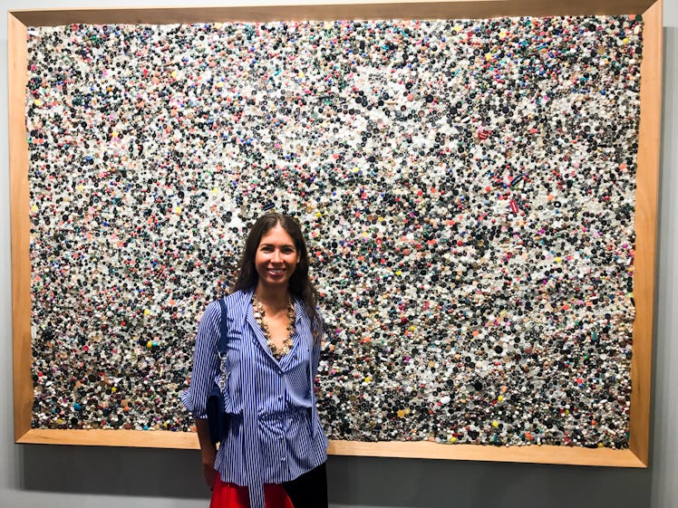 Colby Jordan posing next to the Memory Ware Flat masterpiece by the late Mike Kelley