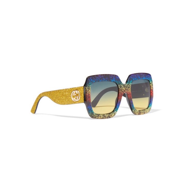 Gucci, Square Framed Glittered Acetate Sunglasses