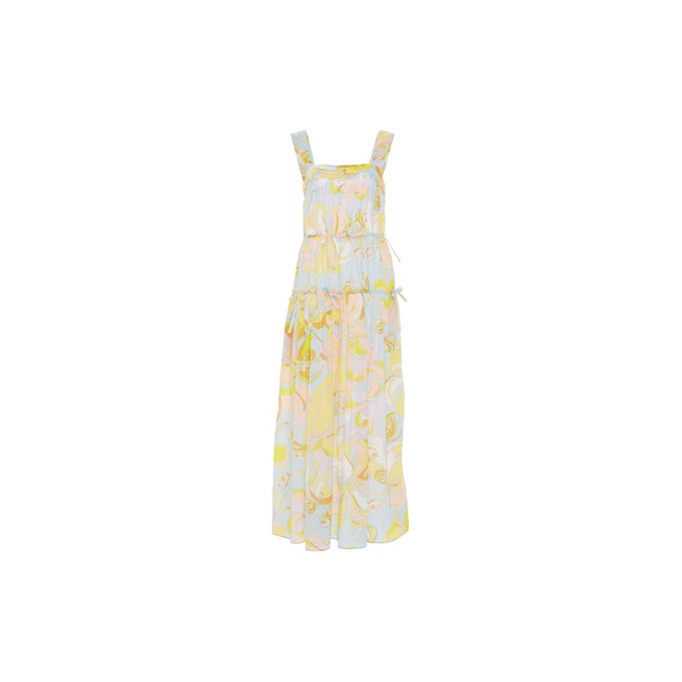 A vanilla-blue-pink floral Emilio Pucci Sleeveless Tiered Dress