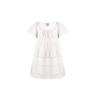 A white Thierry Colson Raffia ruched cotton-blend voile dress